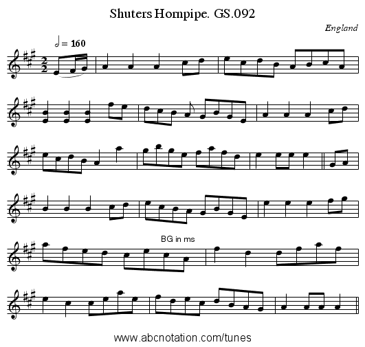 Shuters Hornpipe. GS.092 - staff notation