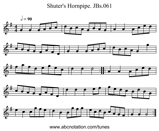 Shuter's Hornpipe. JBs.061 - staff notation