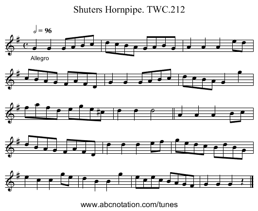 Shuters Hornpipe. TWC.212 - staff notation