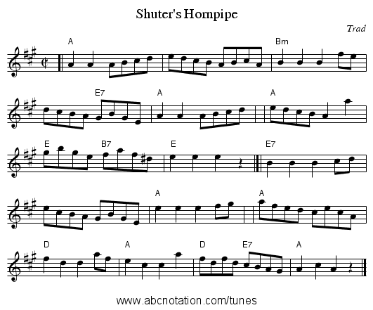 Shuter's Hornpipe - staff notation
