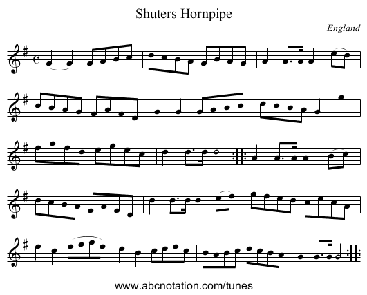 Shuters Hornpipe - staff notation