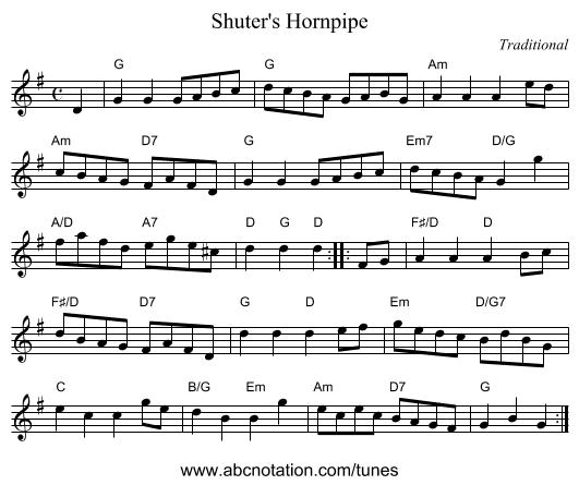 Shuter's Hornpipe - staff notation