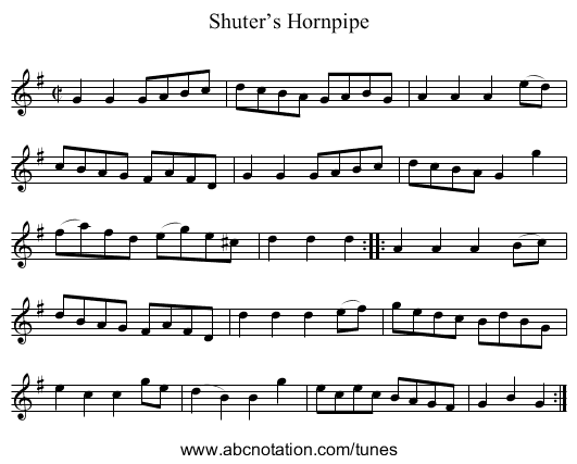 Shuter’s Hornpipe - staff notation