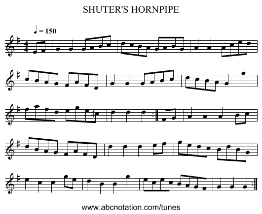 SHUTER'S HORNPIPE - staff notation