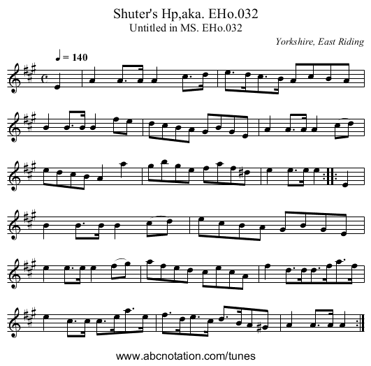 Shuter's Hp,aka. EHo.032 - staff notation