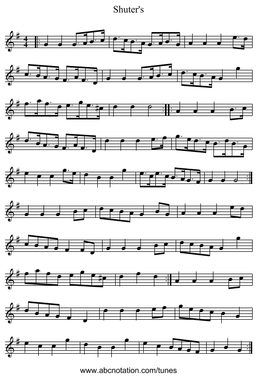 Shuter's - staff notation