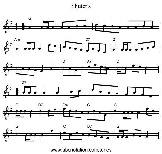 Shuter's - staff notation