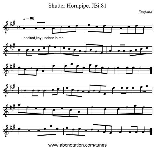 Shutter Hornpipe. JBi.81 - staff notation