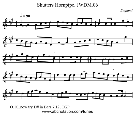 Shutters Hornpipe. JWDM.06 - staff notation