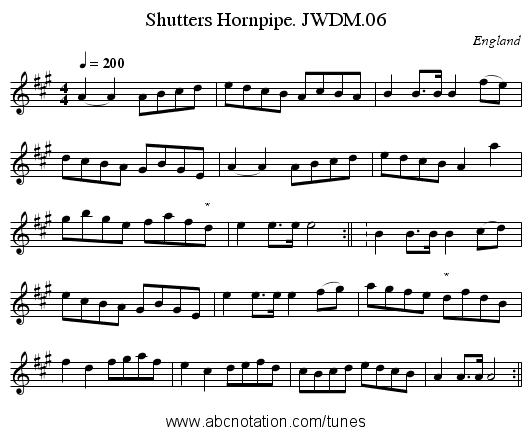 Shutters Hornpipe. JWDM.06 - staff notation
