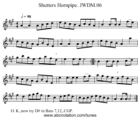 Shutters Hornpipe. JWDM.06 - staff notation
