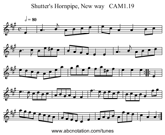 Shutter's Hornpipe, New way   CAM1.19 - staff notation