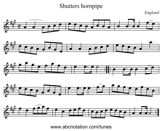 Shutters hornpipe - staff notation