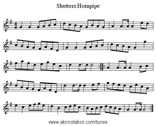 Shutters Hornpipe - staff notation