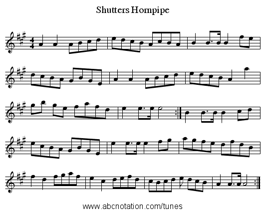 Shutters Hornpipe - staff notation
