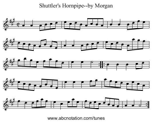 Shuttler's Hornpipe--by Morgan - staff notation