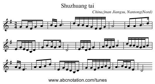 Shuzhuang tai - staff notation