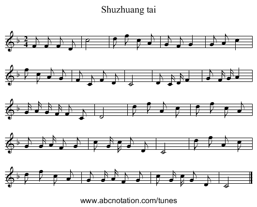 Shuzhuang tai - staff notation