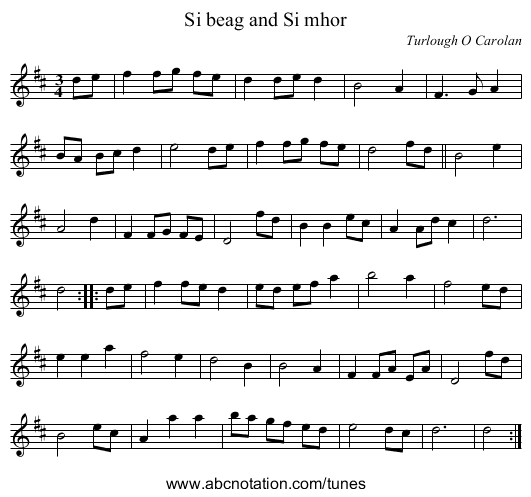 Si beag and Si mhor - staff notation