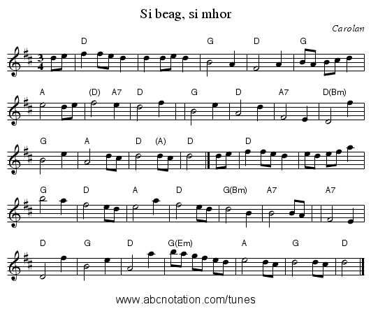 Si beag, si mhor - staff notation