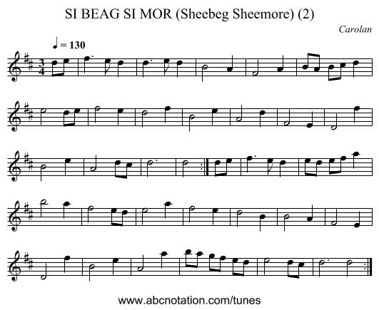 SI BEAG SI MOR (Sheebeg Sheemore) (2) - staff notation