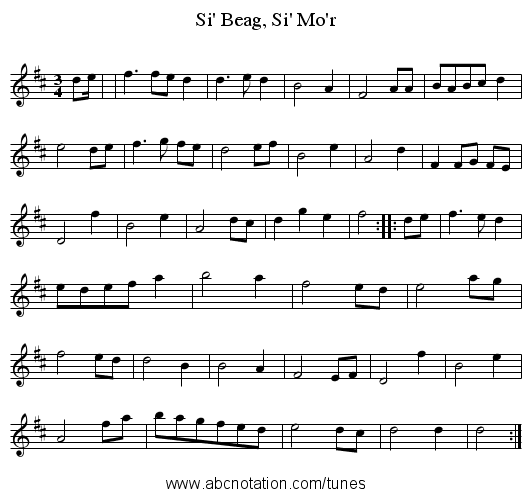 Si' Beag, Si' Mo'r - staff notation
