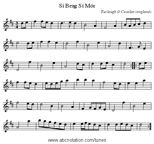 S&iacute; Beag S&iacute; M&oacute;r - staff notation