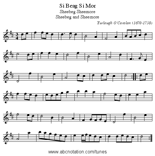 Si Beag Si Mor - staff notation