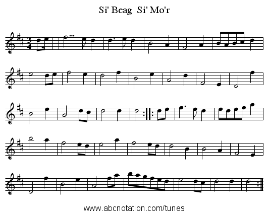 Si' Beag Si' Mo'r - staff notation