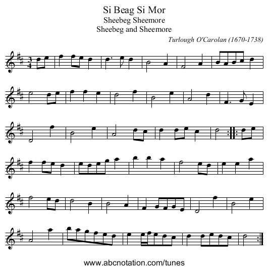 Si Beag Si Mor - staff notation