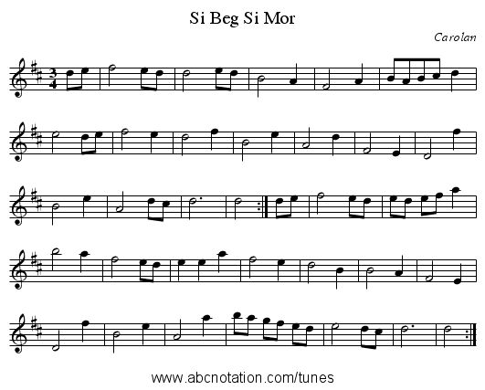 Si Beg Si Mor - staff notation