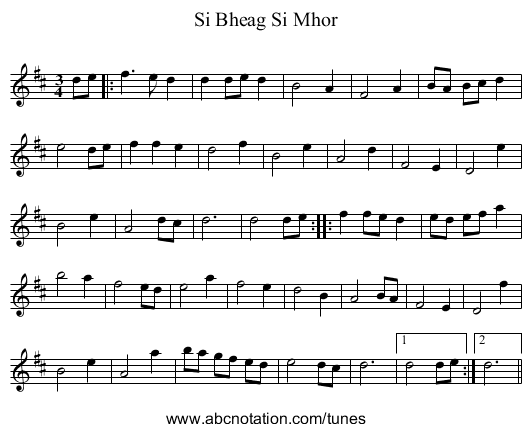 Si Bheag Si Mhor - staff notation
