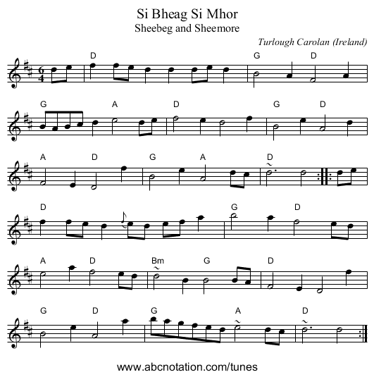 Si Bheag Si Mhor - staff notation