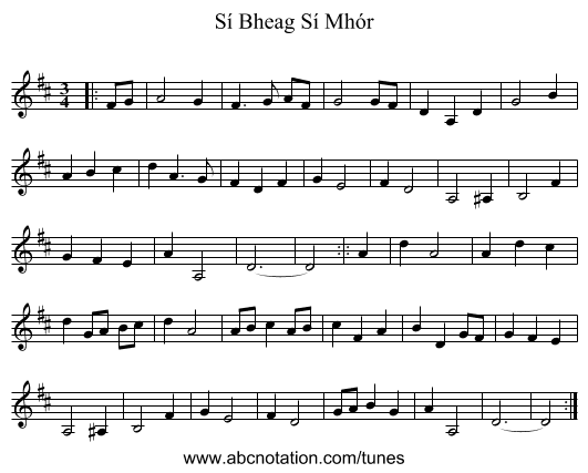 Sí Bheag Sí Mhór - staff notation