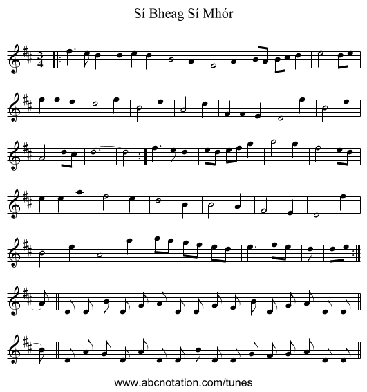 Sí Bheag Sí Mhór - staff notation