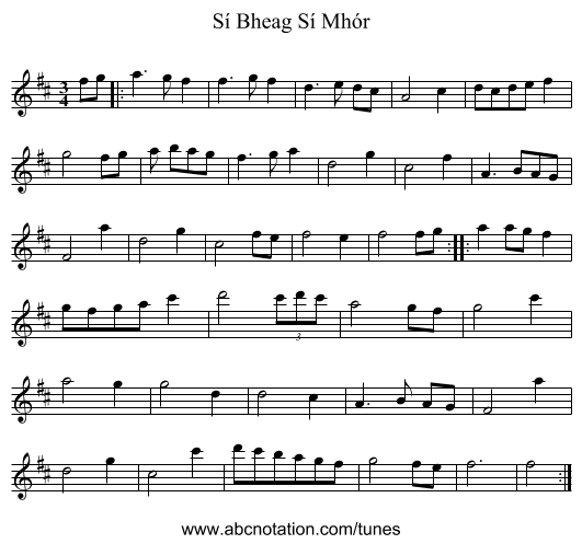Sí Bheag Sí Mhór - staff notation