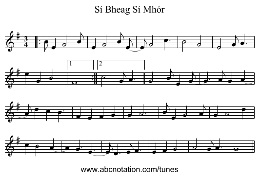 Sí Bheag Sí Mhór - staff notation