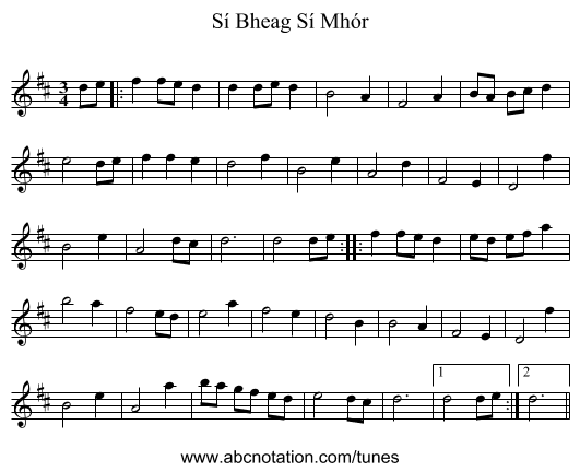 Sí Bheag Sí Mhór - staff notation