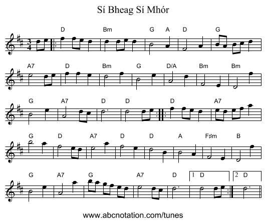 Sí Bheag Sí Mhór - staff notation