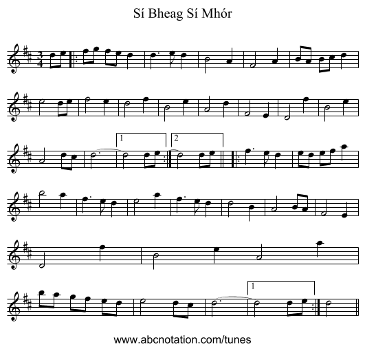 Sí Bheag Sí Mhór - staff notation