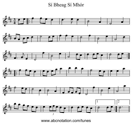 Sí Bheag Sí Mhór - staff notation