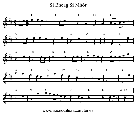 Sí Bheag Sí Mhór - staff notation