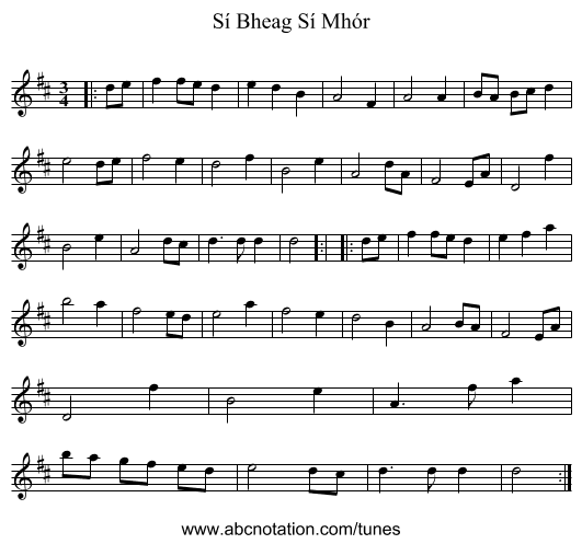 Sí Bheag Sí Mhór - staff notation