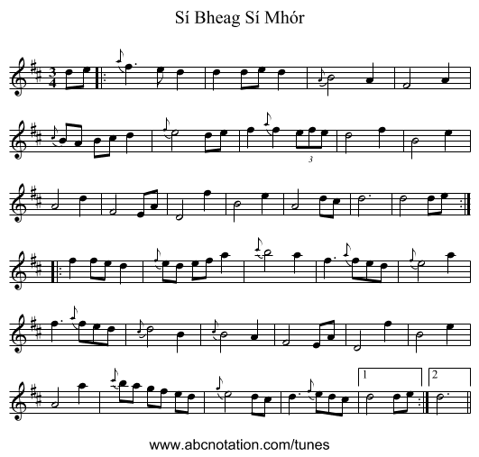 Sí Bheag Sí Mhór - staff notation