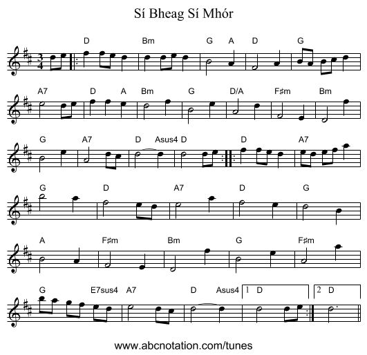 Sí Bheag Sí Mhór - staff notation