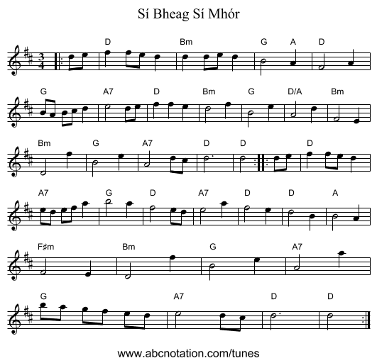 Sí Bheag Sí Mhór - staff notation