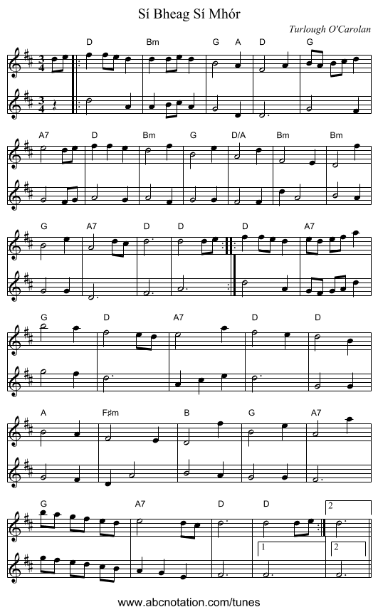 S&iacute; Bheag S&iacute; Mh&oacute;r - staff notation
