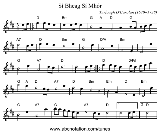 Sí Bheag Sí Mhór - staff notation