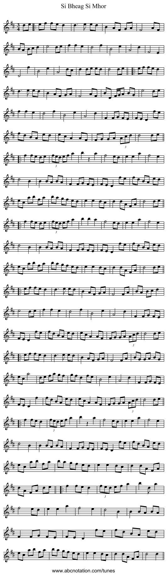 Si Bheag Si Mhor - staff notation