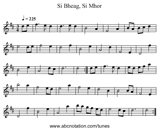 Si Bheag, Si Mhor - staff notation
